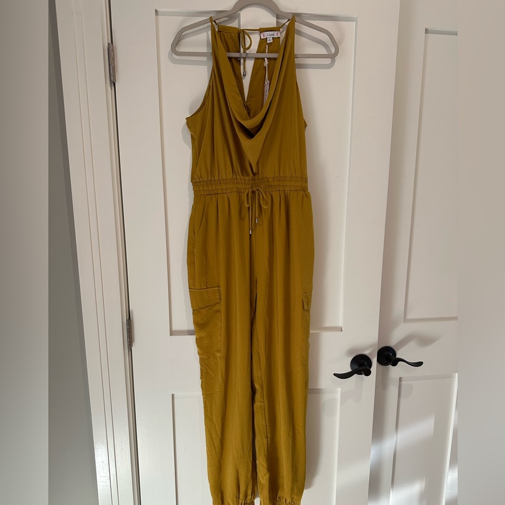 LLOVE MUSTARD JUMPSUIT W/ BACK TIE DETAIL